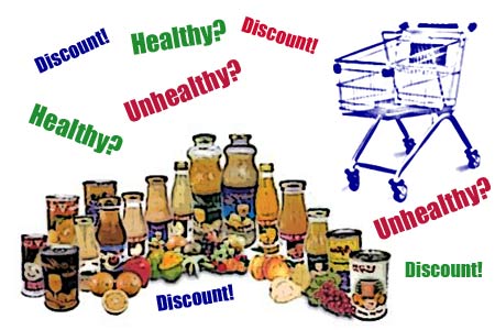 Supermarket products and trolley